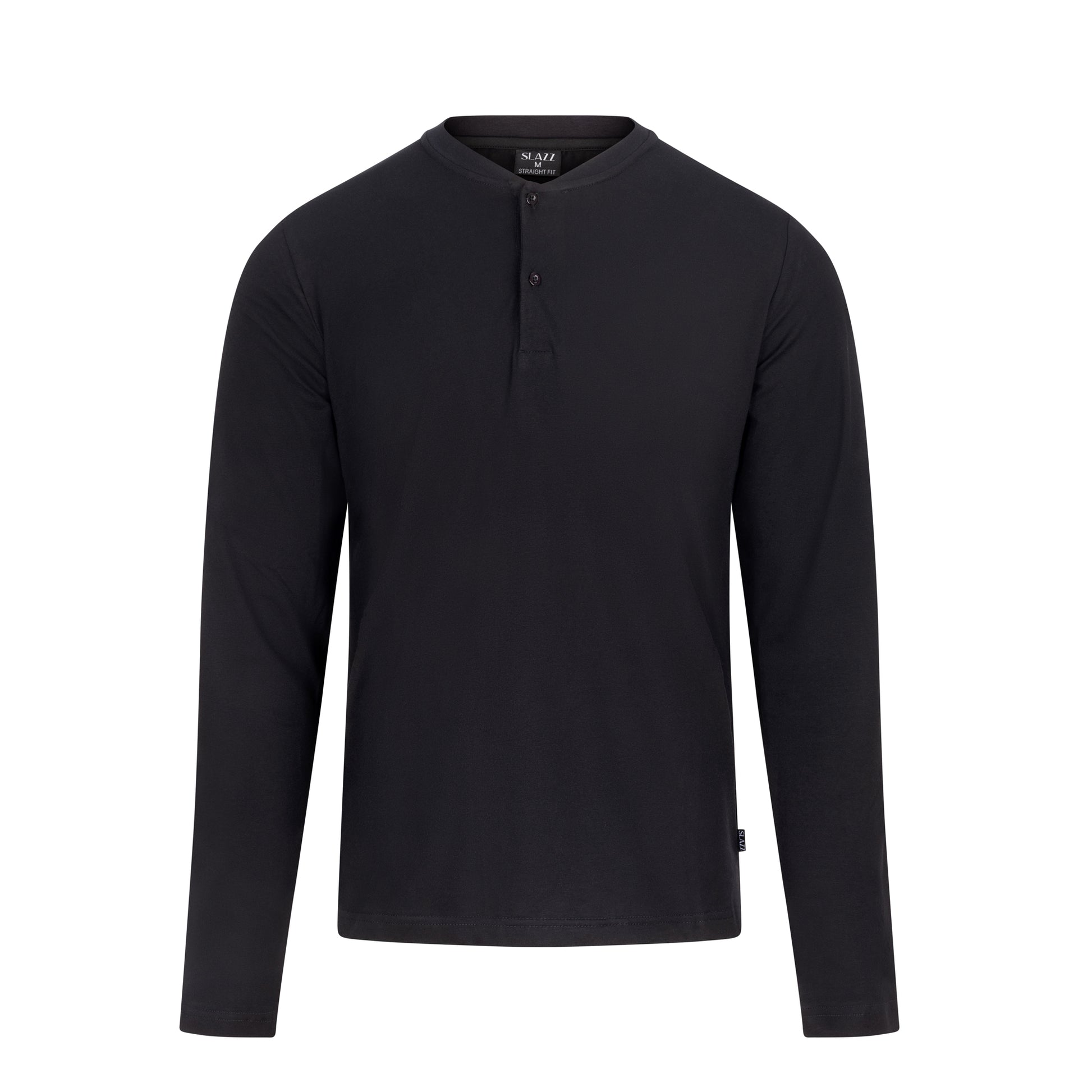 Haut de pyjama noir SLAZZ à manches longues et col tunisien boutonné, vue de face sur fond blanc