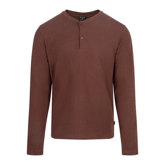 Haut de pyjama homme chocolat manches longues col tunisien avec boutons, collection SLAZZ