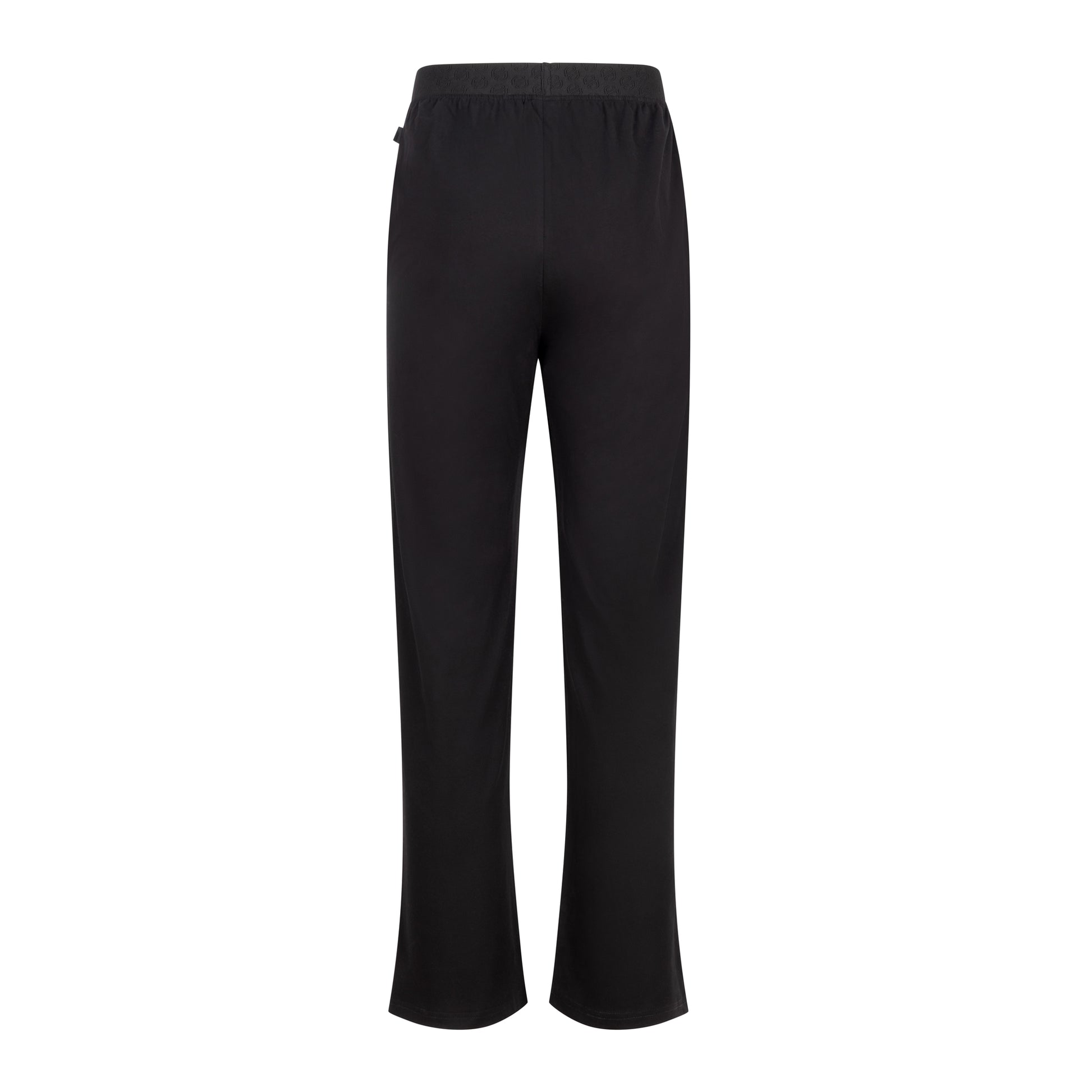 Vue arrière du pantalon de pyjama noir SLAZZ pour homme, avec taille élastiquée ton sur ton et coupe confortable.