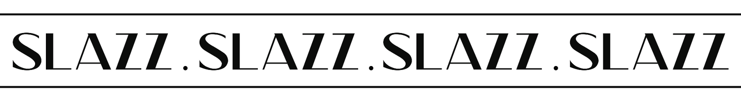 Bannière avec répétition du logo SLAZZ en noir sur fond blanc, style épuré et élégant