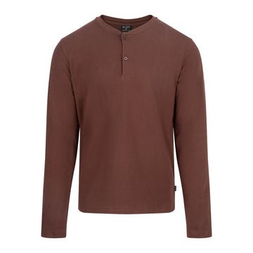 Haut de pyjama homme chocolat manches longues col tunisien avec boutons, collection SLAZZ
